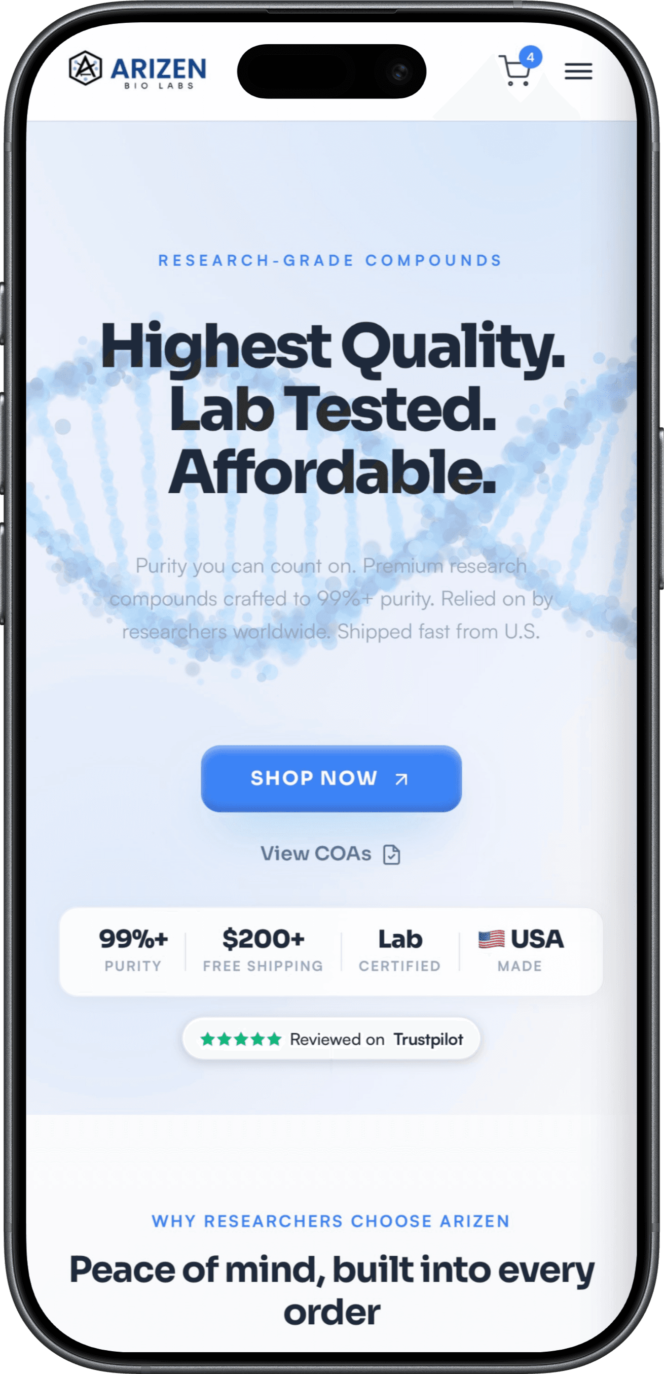 Arizen Bio Labs on iPhone